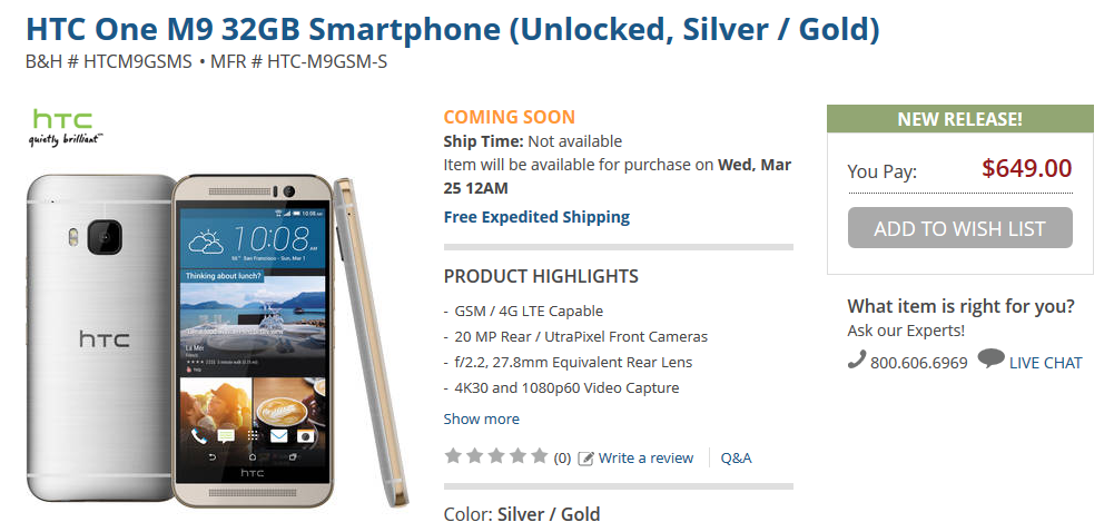 Did an electronics retailer just leak the price and launch date of the HTC One M9?