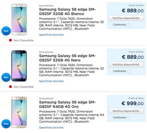 Pricing for the Samsung Galaxy Note edge leaks in Italy - Pricing in Italy revealed for the Samsung Galaxy S6 edge