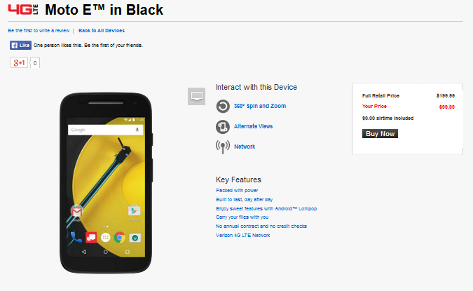 The second-gen Motorola Moto E featuring 4G LTE connectivity is $99.99 for Big Red&#039;s pre-paid service - Get the second-generation Motorola Moto E for just $99.99 at Verizon