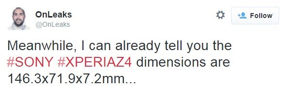 Sony Xperia Z4 dimensions tipped, almost the same as the Z3