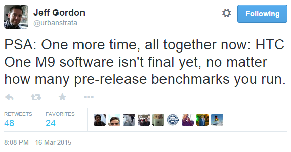 HTC official: One M9 software is not final (thus current benchmark tests aren't relevant)