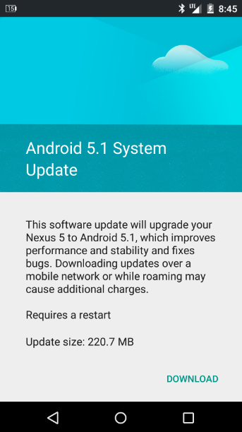 The Nexus 5 is updated to Android 5.1 - Nexus 5 receives OTA update to Android 5.1