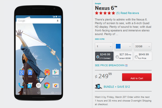 The Nexus 6 can be bought from Verizon online or at Big Red&#039;s retail locations - Nexus 6 finally makes it to Verizon stores