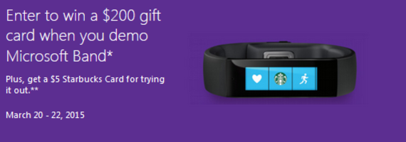 Win a $200 Microsoft gift card by merely trying on the Microsoft Band - Try on the Microsoft Band at a Microsoft Store this weekend and win a $200 gift card (U.S. Only)