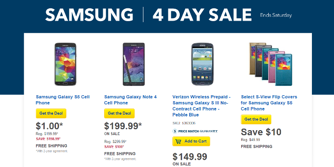 Best Buy promo offers Samsung Galaxy Note 4 for $100 less, Galaxy S5 is free on contract
