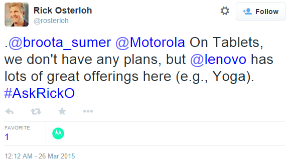 Motorola has no plans regarding tablets, recommends Lenovo's Yoga slates