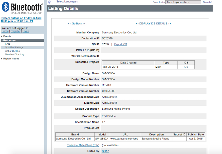 Samsung Galaxy S6 Active shows up in Bluetooth SIG database