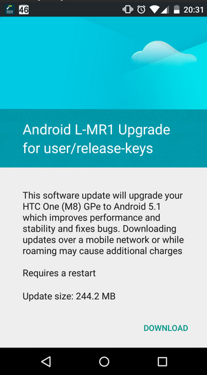 HTC One (M8) Google Play edition receives Android 5.1 - Stock Android HTC One (M8) Google Play edition begins to receive Android 5.1 update