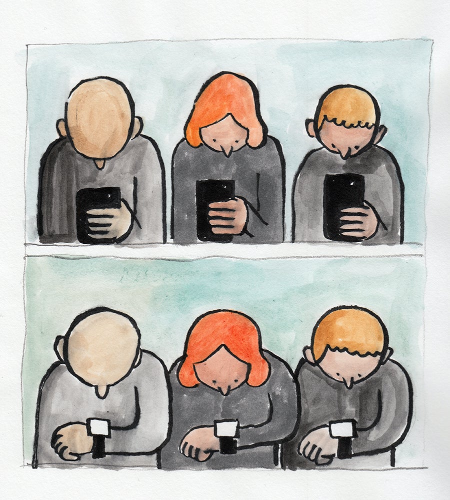 Think different, by Jean Jullien - This artwork gives a wordless review of the Apple Watch revolution