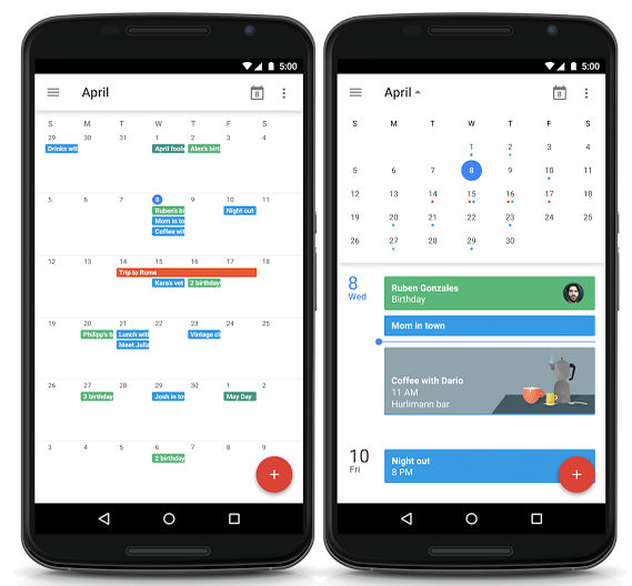 Google brings the Month view back to its Calendar app for Android (L) while looking at a particular date allows you to see the color of events planned for that day (R) - Google is bringing the Month view back to its Android calendar app