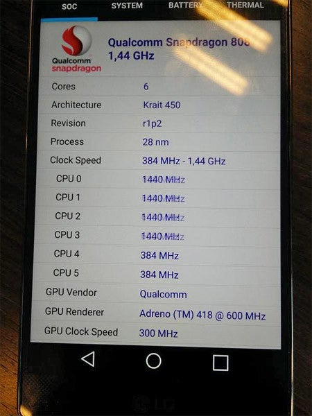 An alleged leak of the LG G4 running CPU-Z - LG G4 based on Snapdragon 808 allegedly captured on camera