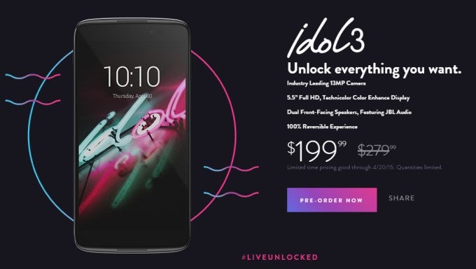 Alcatel kicks off Idol 3 pre-sale campaign, handset now available for pre-order at $200 unlocked