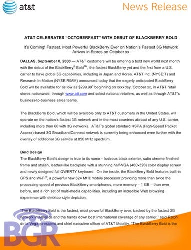 BlackBerry Bold coming to AT&amp;T in October?