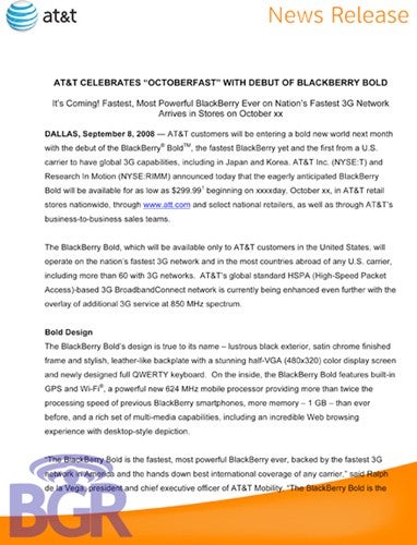 BlackBerry Bold coming to AT&amp;T in October?