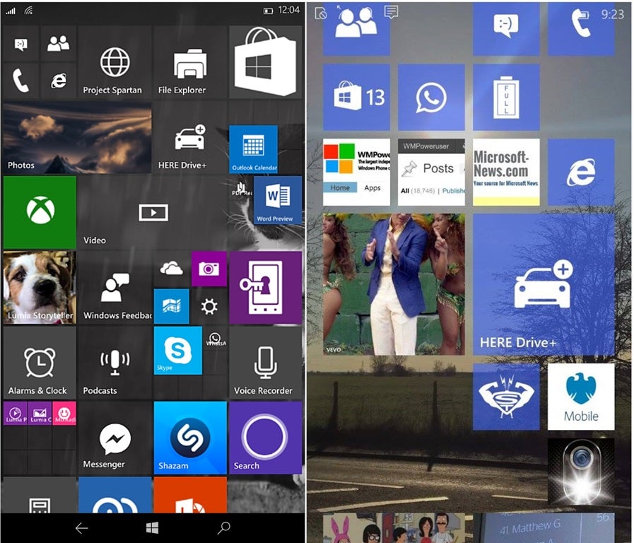 Build 10070 on the left, and Build 10052 on the right - Leaked images of latest Windows 10 for phone build show noticeable changes to Live Tiles
