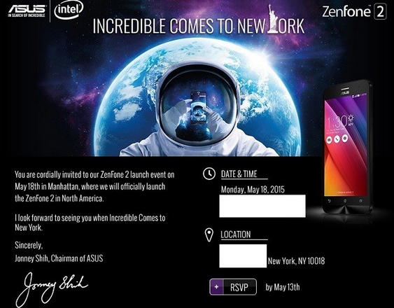 Asus will hold an event on May 18th in New York City to introduce the Asus Zenfone 2 to North America - Asus Zenfone 2 to be unveiled in North America on May 18th