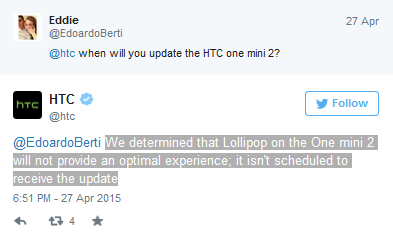  Android 5.0 update is not coming to the HTC One mini 2 - No Lollipop for you! HTC One mini 2 will not be updated