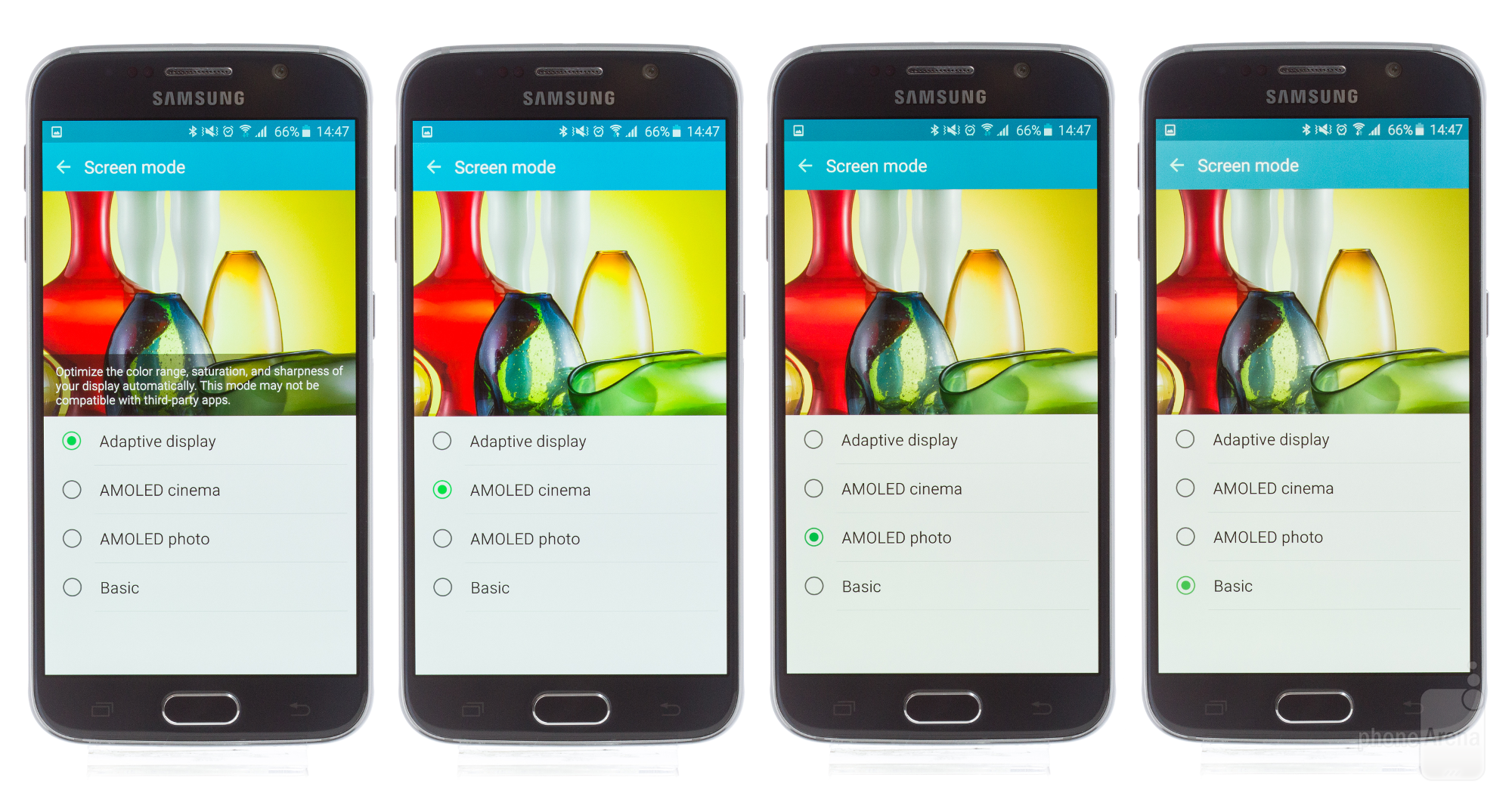 Color differences between the four display modes of the Galaxy S6. - Living with the Samsung Galaxy S6, week 1: The cool embrace of metal-on-glass