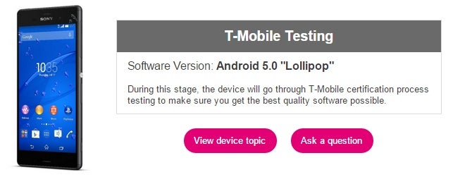 T-Mobile started testing Android Lollipop updates for Sony Xperia Z3 and Z1s