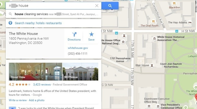 Inappropriate responses to offensive searches are being removed from Google Maps - Online discussions led to the "N-word" linking to the White House on Google Maps