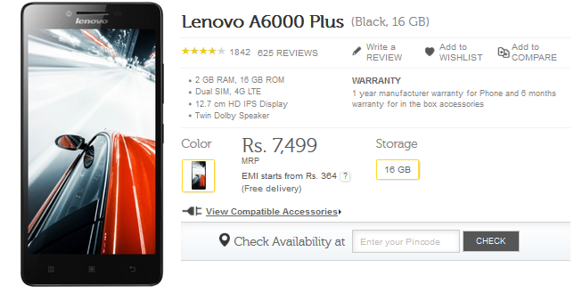 The Lenovo A6000 Plus will be available from Flipkart starting tomorrow - Lenovo A6000 Plus goes on sale again in India; no registration or flash sale this time