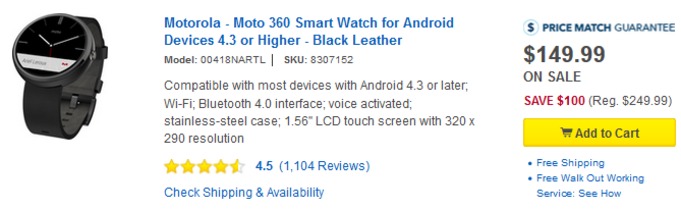 Take $100 off the price of the Motorola Moto 360 at Best Buy - Motorola Moto 360 just $149 for a limited time from Best Buy