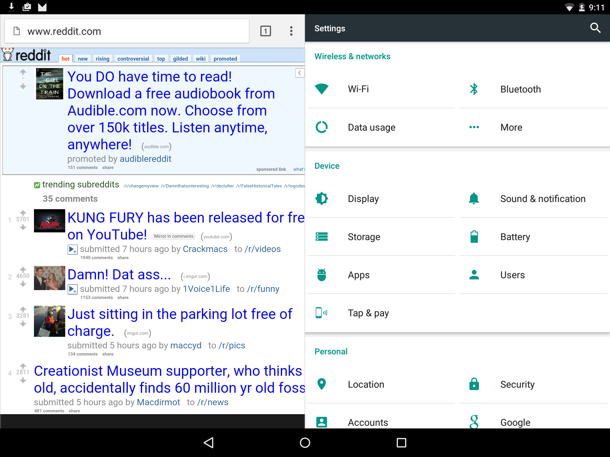 Experimental MultiWindow-like feature on Android Marshmallow. Screenshot courtesy of DoesntPostAThing @ Reddit - Android Marshmallow preview: An exploration of Google's latest firmware