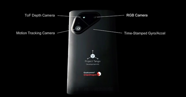 This slide appears to show the back cameras on Qualcomm and Google's Project Tango phone - Project Tango developers' phone coming from Google and Qualcomm powered by Snapdragon 810 SoC