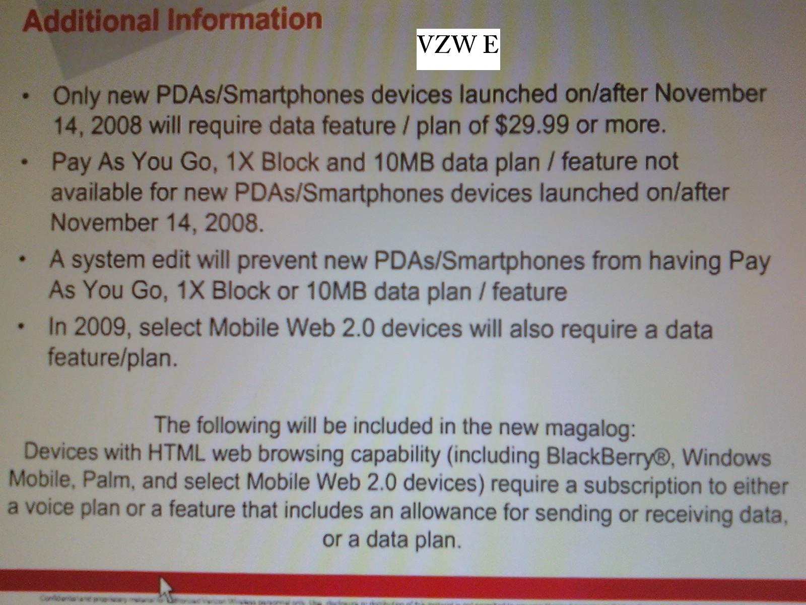 Verizon to require $30 data plans for new smartphones