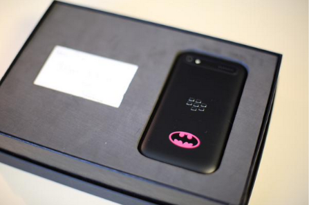 Special version of the BlackBerry Classic sent to John Legere as a birthday present from John Chen - BlackBerry CEO John Chen sends T-Mobile chief John Legere a special &quot;Batman&quot; BlackBerry Classic