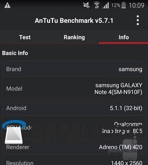 Android 5.1.1 running on Galaxy Note 4 in benchmarks; could be 64-bit optimized