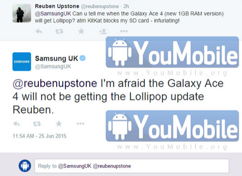 Samsung U.K. says there will be no Android 5.0 update for the Samsung Galaxy Ace 4 - Samsung U.K.: No Lollipop update for Samsung Galaxy Ace 4