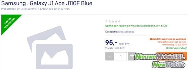 All-new Samsung Galaxy J1 Ace (SM-J100F) pops up on Dutch retail website