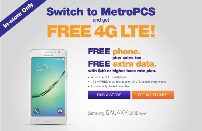 MetroPCS tempts switchers with 1GB of free LTE data, free Samsung Galaxy Core Prime