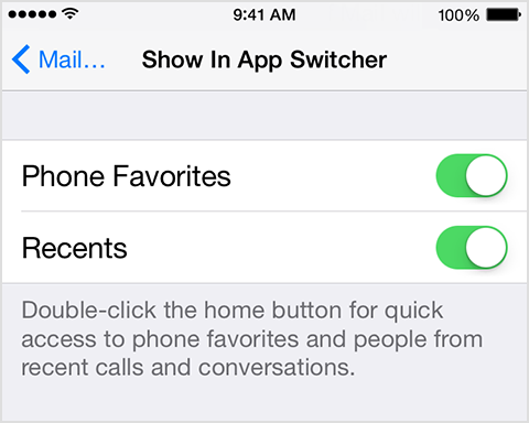 How to prevent Recent and Phone Favorite contacts from showing in your iOS task switcher