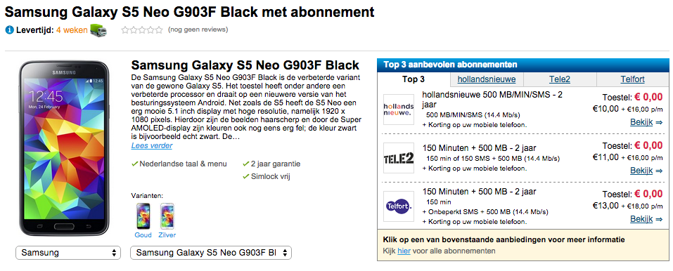 Samsung Galaxy S5 Neo appears on the website of a Dutch online retailer - Samsung Galaxy S5 Neo surfaces on Dutch online retailer&#039;s site