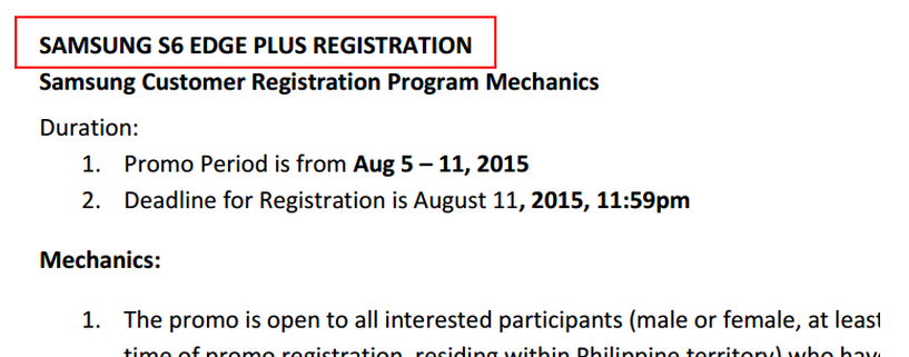 Samsung Philippines confirms the Galaxy S6 Edge Plus name by using it in a contest - Contest confirms Samsung Galaxy S6 Edge Plus name, Middle East store posts specs