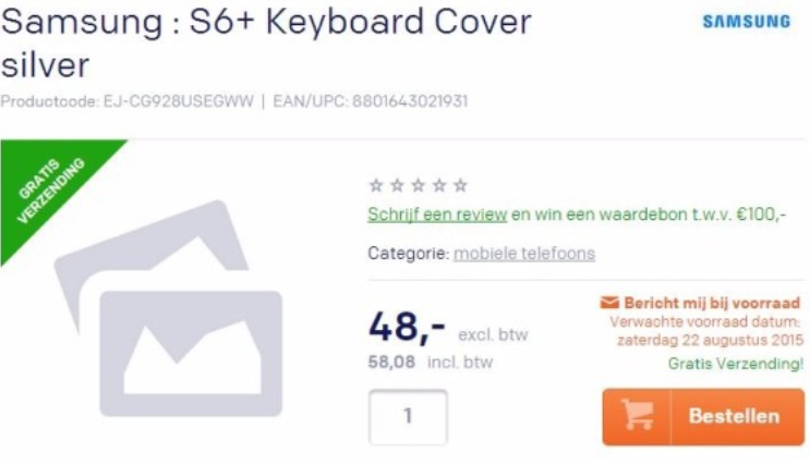 The QWERTY keyboard case for the Samsung Galaxy S6 edge+ is priced at the equivalent of $63 USD after taxes - Keyboard cover for Samsung Galaxy S6 edge+ goes on sale tomorrow from Dutch online store