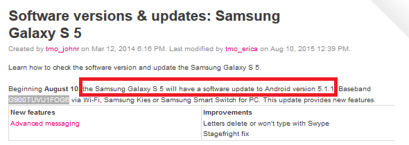 T-Mobile's Samsung Galaxy S5 is receiving Android 5.1.1 - T-Mobile Samsung Galaxy S5 updated to Android 5.1.1; various models receive Stagefright fix