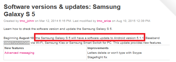 T-Mobile&#039;s Samsung Galaxy S5 is receiving Android 5.1.1 - T-Mobile Samsung Galaxy S5 updated to Android 5.1.1; various models receive Stagefright fix