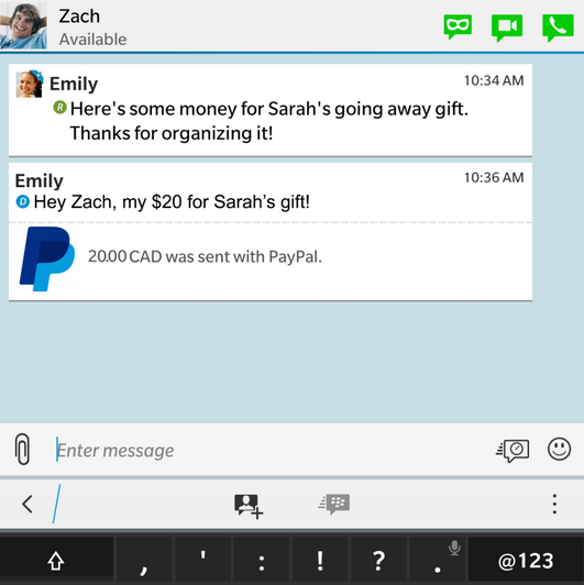 BlackBerry is testing the use of PayPal to send and receive money during BBM chats - BBM subscribers will soon be able to send or receive money via PayPal, in the middle of a BBM chat
