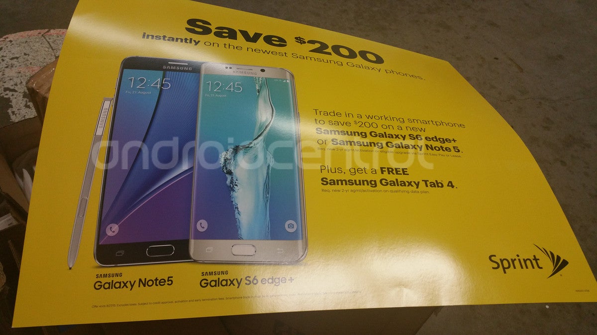 Leaked Sprint brochure. Click for full size. - Leaked Sprint brochure reveals crazy Note5/S6 edge+ promotion, confirming the latter's existence and the former's new name