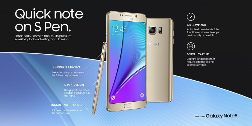 The new S Pen comes with a spring-ejector mechanism and lets you jot while the screen is turned off - Galaxy Note5 specs review: Samsung's best phone to the mark