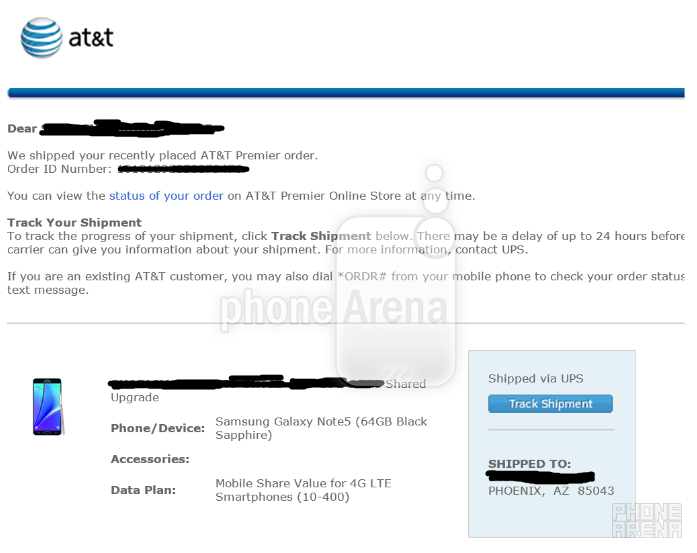 At least one AT&amp;amp;T customer has received word that his newly ordered Samsung Galaxy Note5 is enroute - AT&amp;T is already shipping the Samsung Galaxy Note5 to some lucky buyers