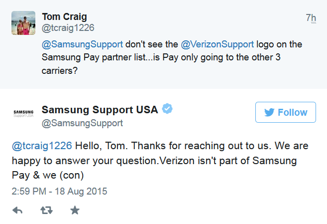 Samsung confirms that Verizon will not support Samsung Pay - Verizon will not support Samsung Pay (UPDATE)