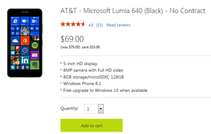 The Microsoft Lumia 640 is on sale for $69 from Microsoft - Get the AT&T Microsoft Lumia 640 for only $69 from the Microsoft Store