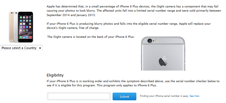 Apple will replace the iSight camera on certain iPhone 6 Plus models - Apple starts iSight camera replacement program for certain Apple iPhone 6 Plus units