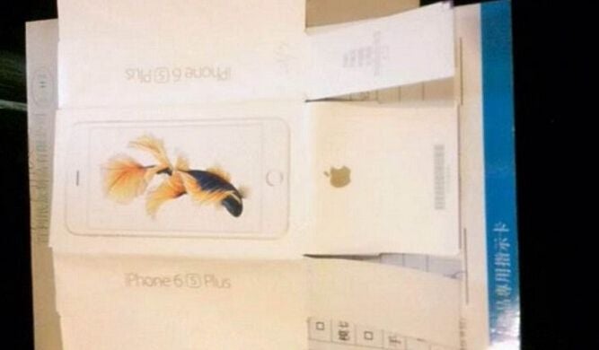 Alleged iPhone 6s Plus box cutout leaks with a goldfish wallpaper, battery may be smaller