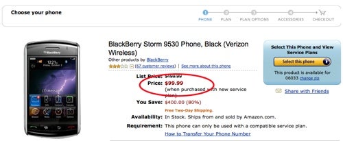 Buy a BlackBerry Storm on Amazon for $100 and get change back