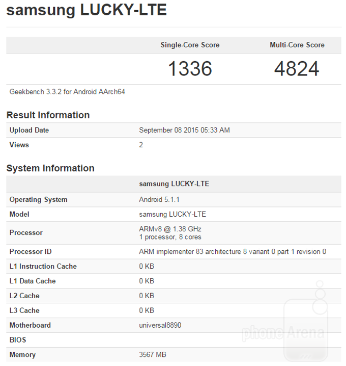 A Samsung 'Lucky-LTE' device crops up with an Exynos 8890 and 4GB RAM, posts great score